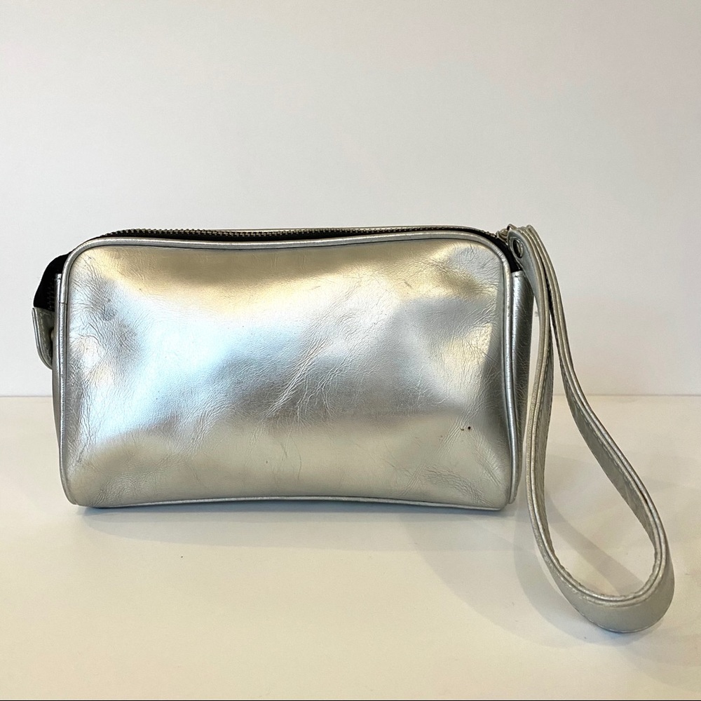 Vintage DKNY Silver Leather Triangle Clutch